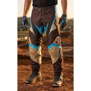 Thor Core Mens Motocross Racing Pants Brown Blue Leather Knee Sz 34 Bike Armour